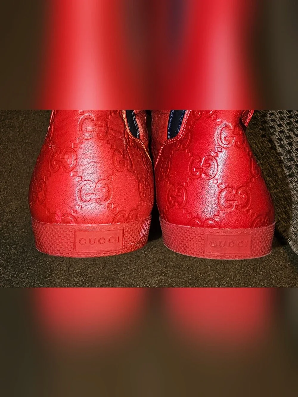 Gucci Authentic Red High Top Ace Embroidered Signatue GG Sneaker US Size 9.5 Men